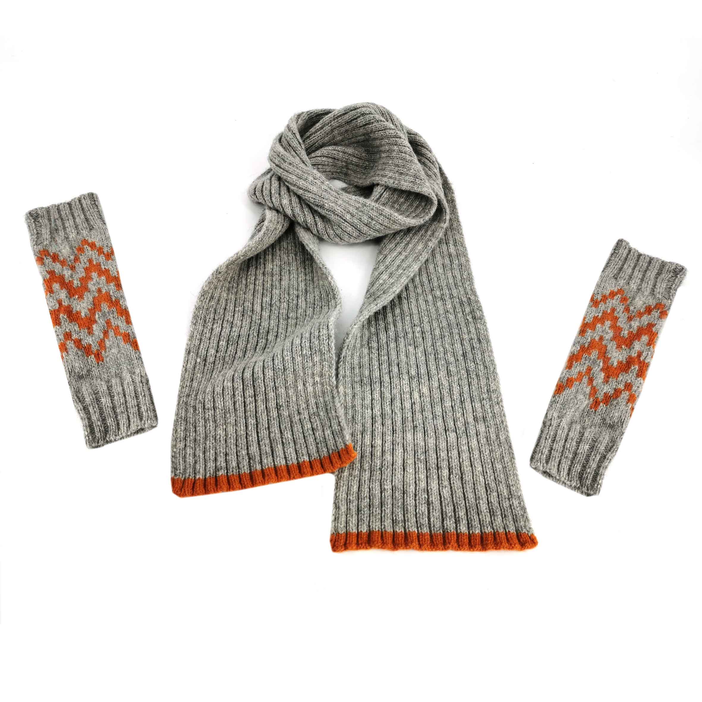 Alpaca Rib Scarf-grey/orange - Image 3
