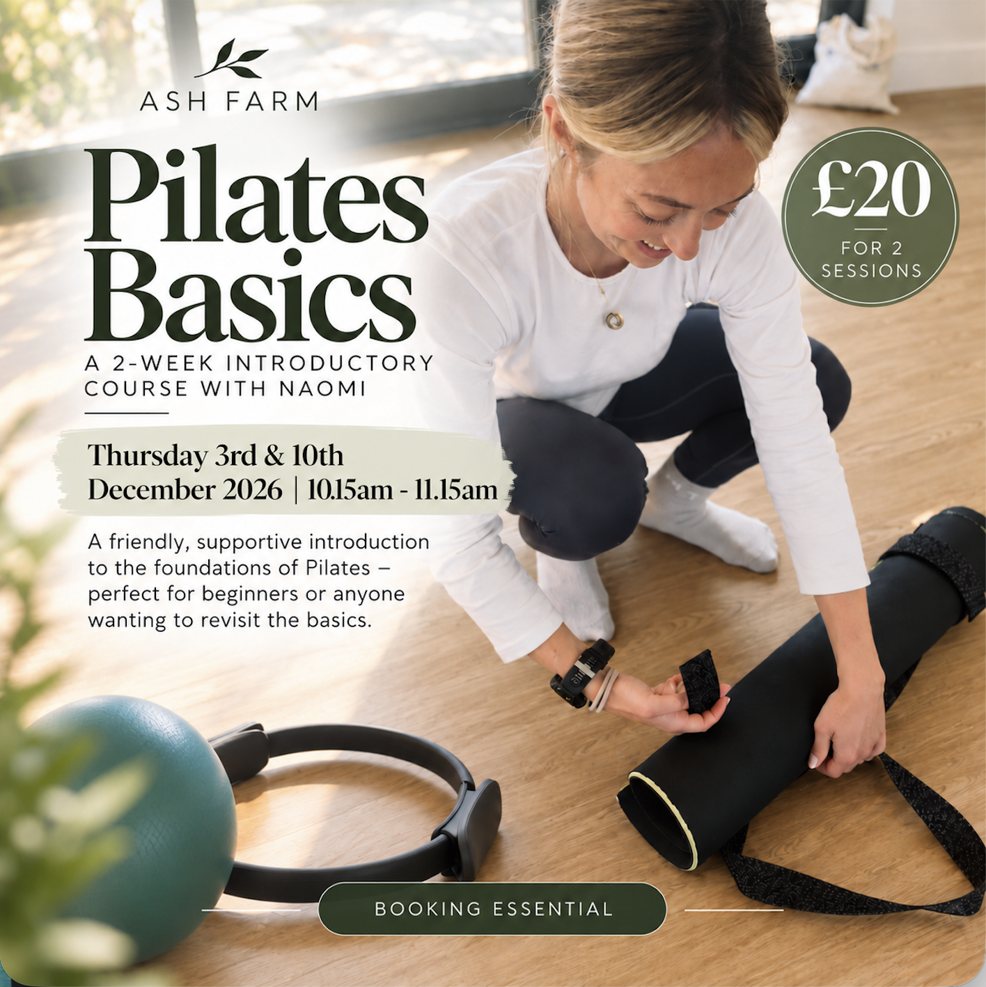 PILATES BASICS - 2 WEEK COURSE, 10.15am DEC 3RD AND 10TH 2026
